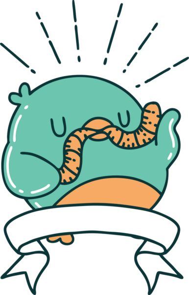 Bir insan tarafından çizilmiş, dövme stili robin ile parşömen afişi.