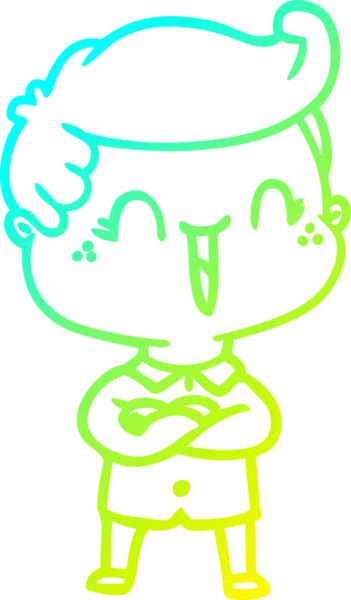 Bir çizgi film karakteri çizen soğuk gradyan çizgisi bir insan tarafından çizilmiş kollarını birleştiren gülen çocuk.