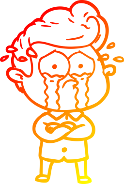 Bir insan tarafından çapraz kollarla çizilmiş, ağlayan bir karikatür çizimi.