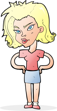 Bir insan tarafından çizilmiş kalçaları olan çizgi film kadını.