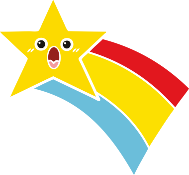 Bir insan tarafından çizilmiş gökkuşağı yıldızının düz renkli retro karikatürü