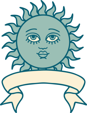 Bir insan tarafından çizilmiş güneşli geleneksel dövme.