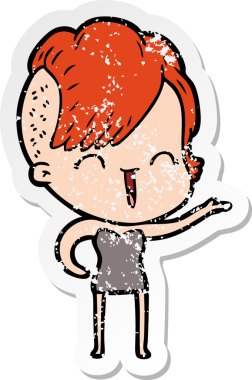 Bir insan tarafından çizilmiş mutlu bir hippi kızın sıkıntılı çıkartması.