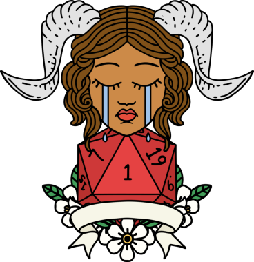 Retro Dövme Biçimi Ağlama Ağlama Doğal bir D20 zar atışıyla bir insan tarafından çizilmiş