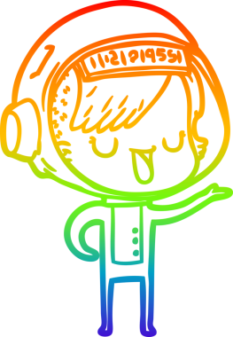 Gökkuşağı gradyan çizgi çizimi bir insan tarafından çizilmiş astronot bir kadın.