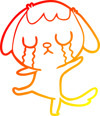 Bir insanın çizdiği ağlayan şirin bir köpeğin sıcak çizgi çizimi.