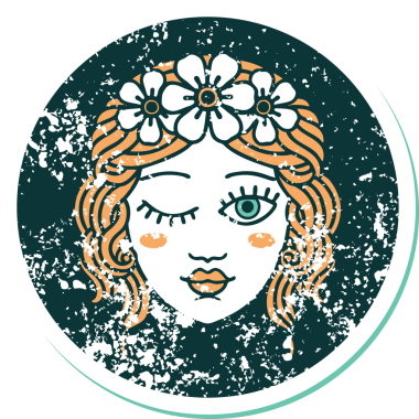 Bir insan tarafından çizilmiş bir bakirenin yüz göz kırpan sembolik dövmesi.