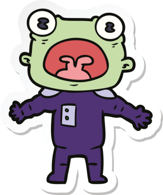 Bir insan tarafından çizilmiş garip uzaylı çizgi filminin çıkartması.