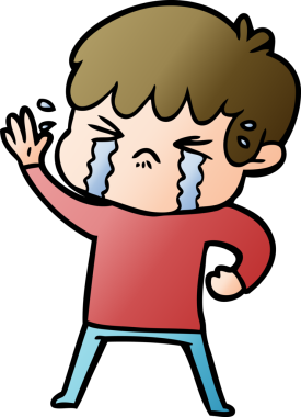 Bir insan tarafından çizilmiş ağlayan çizgi film çocuğu.