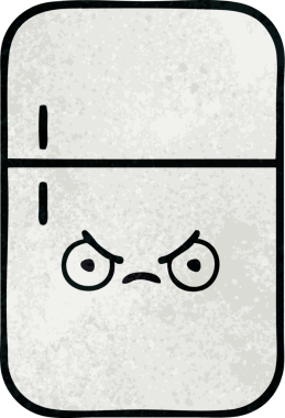 Bir insan tarafından çizilmiş buzdolabının retro grunge desenli karikatürü.