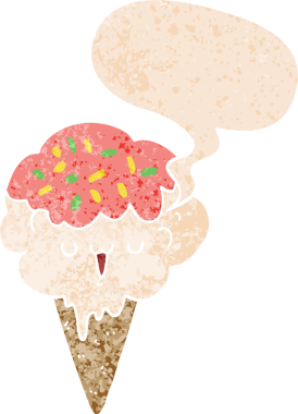 Bir insan tarafından çizilmiş grunge dertli retro tarzı konuşma baloncuklu çizgi film dondurması.