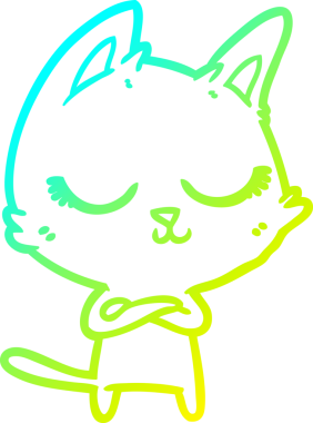 Bir insan tarafından çizilmiş sakin bir çizgi film kedisinin soğuk eğim çizgisi.