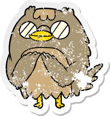 Bir insan tarafından çizilmiş yaşlı baykuşun karikatür çıkartması.