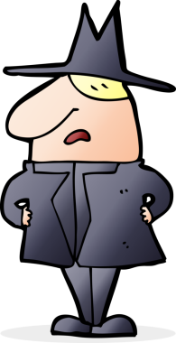 Bir insan tarafından çizilmiş paltolu ve şapkalı bir adam.