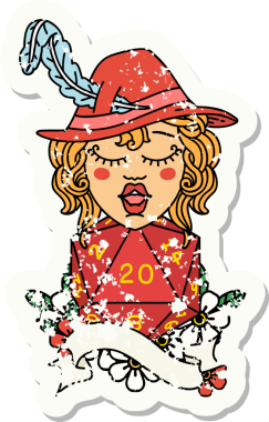 Bir insan şairin yirmilik doğal zar atışıyla bir insan tarafından çizilmiş grunge etiketi.