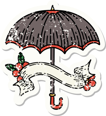 Bir insan tarafından çizilmiş şemsiyeli eski bir etiket.