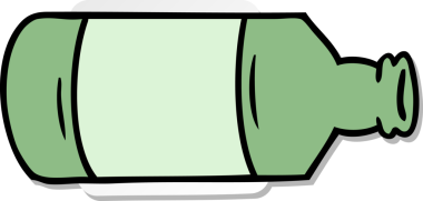 Bir insan tarafından çizilmiş eski bir cam şişenin el çizimi karikatürü.