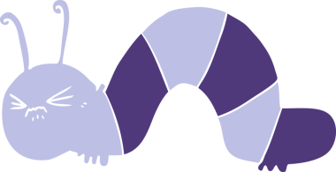 Bir insan tarafından çizilmiş düz renkli kızgın tırtıl karikatürü.