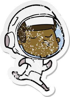 Bir insan tarafından çizilmiş kendinden emin bir astronotun sıkıntılı çıkartması.