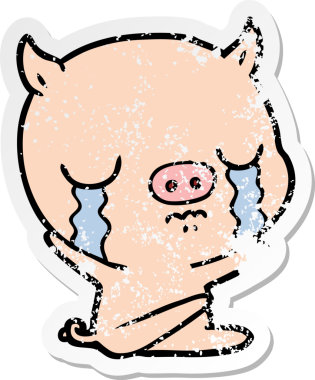 Bir insan tarafından çizilmiş üzgün bir çizgi film çıkartması.