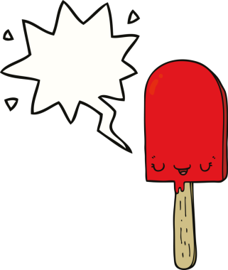 Bir insan tarafından çizilmiş konuşma balonlu buz lolipopu.