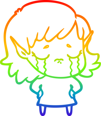 Gökkuşağı gradyan çizgi çizimi Bir insan tarafından çizilmiş ağlayan elf kızı