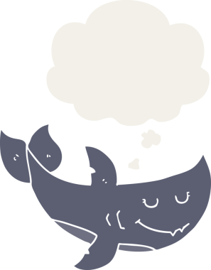 Düşünce baloncuklu çizgi film köpekbalığı insan tarafından çizilmiş.