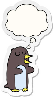 Düşünce baloncuğu insan tarafından çizilmiş bir çıkartma olan penguen çizgi filmi.