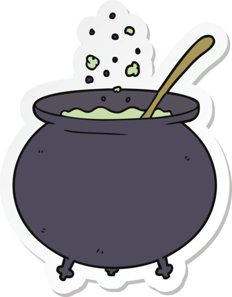 Bir insan tarafından çizilmiş bir cadı kazanı çıkartması.