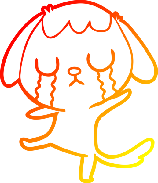 Bir insanın çizdiği ağlayan şirin bir köpeğin sıcak çizgi çizimi.