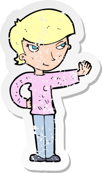 Bir insan tarafından çizilmiş bir karikatür kadının gerilmiş çıkartması.