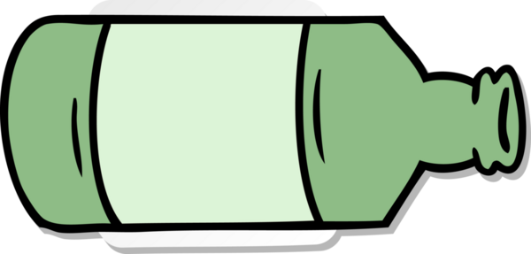 Bir insan tarafından çizilmiş eski bir cam şişenin el çizimi karikatürü.