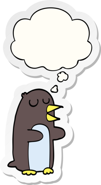 Düşünce baloncuğu insan tarafından çizilmiş bir çıkartma olan penguen çizgi filmi.
