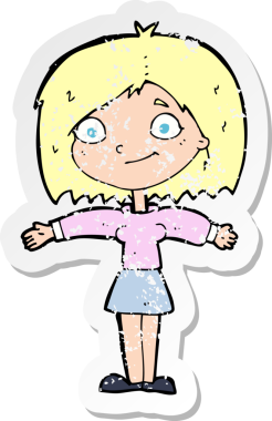 Bir insan tarafından çizilmiş mutlu bir kız çizgi filminin gerilimli yapıştırması.