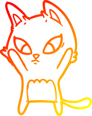 Bir insan tarafından çizilmiş kafası karışmış çizgi film kedisinin sıcak çizgi çizimi