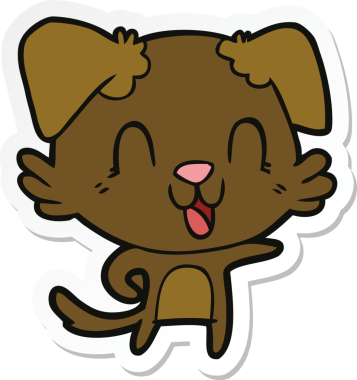 Bir insan tarafından çizilmiş gülen bir köpeğin çıkartması.