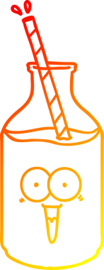 Mutlu bir süt şişesinin insan tarafından çizilmiş sıcak gradyan çizgisi