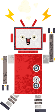 Bir insan tarafından çizilmiş bir robotun retro çizim tarzı karikatürü