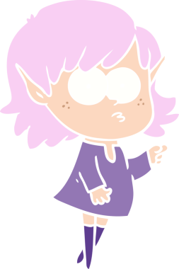 Düz renkli çizgi film elf kızı bir insan tarafından çizilmiş.