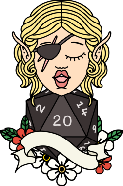 Retro Dövme Tarzı Bir insan tarafından çizilmiş doğal yirmilik zarlı düzenbaz karakter