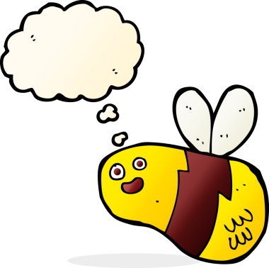 Bir insan tarafından çizilmiş düşünce balonlu çizgi film arısı.