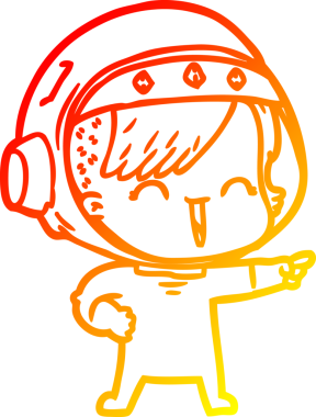 Bir insan tarafından çizilmiş mutlu bir uzay kızının sıcak çizgi çizimi