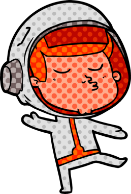 Bir insan tarafından çizilmiş kendine güvenen bir astronot çizgi filmi.