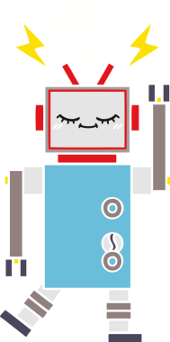 Bir insan tarafından çizilen dans eden robotun düz renkli retro karikatürü