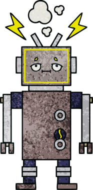Bir insan tarafından çizilmiş arızalı bir robotun retro grunge desen karikatürü