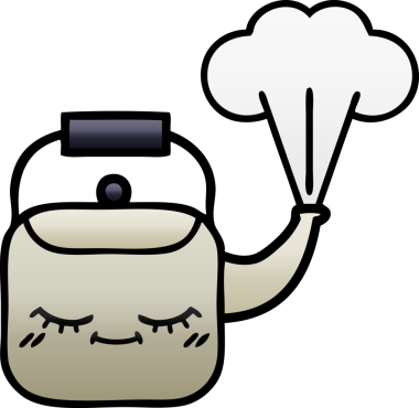 Bir insan tarafından çizilmiş dumanı tüten bir çaydanlığın gölgeli çizgi filmi.