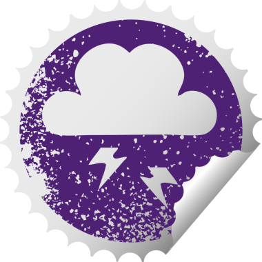 Bir insan tarafından çizilmiş gök gürültüsü bulutunun çizilmiş dairesel soyma etiketi.