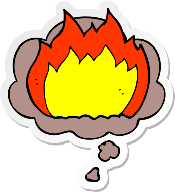 Düşünce baloncuklu çizgi film ateşi insan tarafından çizilmiş bir çıkartma gibi.