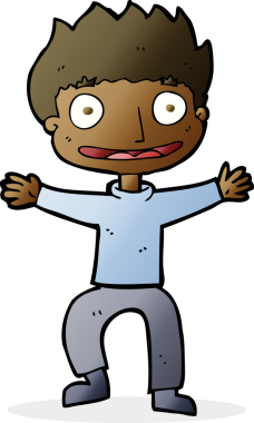 Bir insan tarafından çizilmiş sırıtan çocuk.