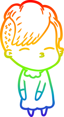 gökkuşağı gradyan çizimi bir çizgi film kızı bir insan tarafından çizilmiş.